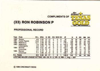 1986 Texas Gold Cincinnati Reds #NNO Ron Robinson Back