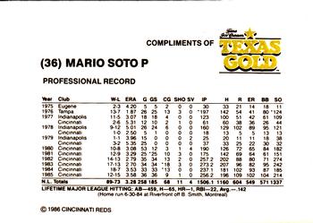 1986 Texas Gold Cincinnati Reds #NNO Mario Soto Back