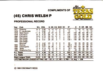 1986 Texas Gold Cincinnati Reds #NNO Chris Welsh Back