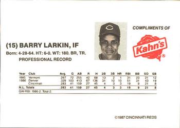 1987 Kahn's Cincinnati Reds #NNO Barry Larkin Back
