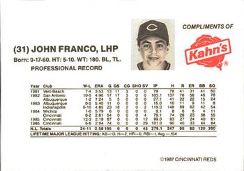 1987 Kahn's Cincinnati Reds #NNO John Franco Back
