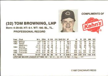 1987 Kahn's Cincinnati Reds #NNO Tom Browning Back