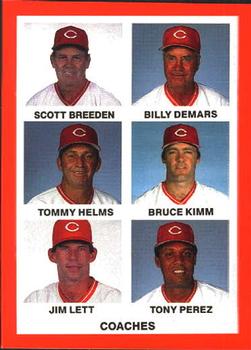 1987 Kahn's Cincinnati Reds #NNO Coaches (Scott Breeden / Billy DeMars / Tommy Helms / Bruce Kimm / Jim Lett / Tony Perez) Front