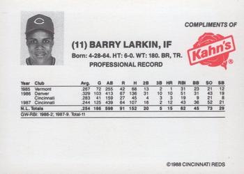 1988 Kahn's Cincinnati Reds #NNO Barry Larkin Back