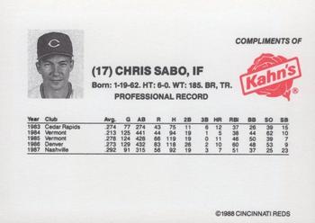 1988 Kahn's Cincinnati Reds #NNO Chris Sabo Back