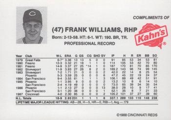 1988 Kahn's Cincinnati Reds #NNO Frank Williams Back