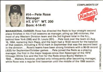 1989 Kahn's Cincinnati Reds #NNO Pete Rose Back