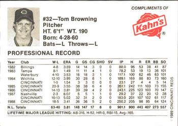 1989 Kahn's Cincinnati Reds #NNO Tom Browning Back