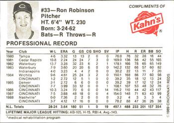 1989 Kahn's Cincinnati Reds #NNO Ron Robinson Back
