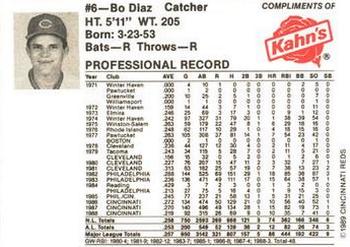 1989 Kahn's Cincinnati Reds #NNO Bo Diaz Back