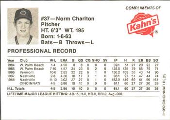 1989 Kahn's Cincinnati Reds #NNO Norm Charlton Back