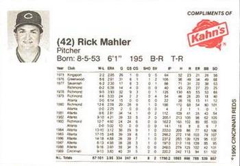 1990 Kahn's Cincinnati Reds #NNO Rick Mahler Back