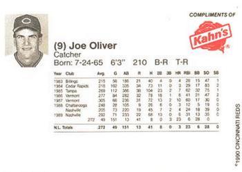 1990 Kahn's Cincinnati Reds #NNO Joe Oliver Back