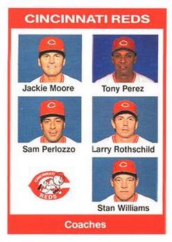 1990 Kahn's Cincinnati Reds #NNO Reds Coaches (Jackie Moore / Tony Perez / Sam Perlozzo / Larry Rothschild / Stan Williams) Front