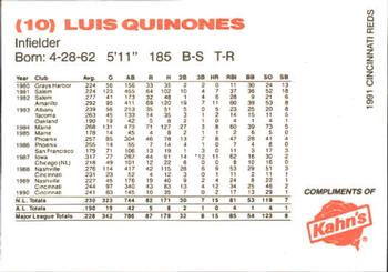 1991 Kahn's Cincinnati Reds #NNO Luis Quinones Back