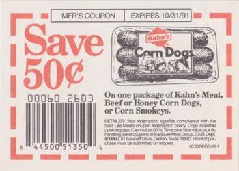 1991 Kahn's Cincinnati Reds #NNO Corn Dog Coupon Back