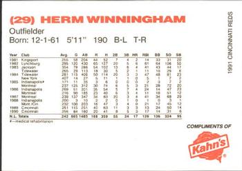 1991 Kahn's Cincinnati Reds #NNO Herm Winningham Back