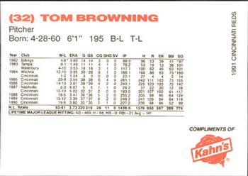 1991 Kahn's Cincinnati Reds #NNO Tom Browning Back