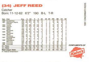1991 Kahn's Cincinnati Reds #NNO Jeff Reed Back