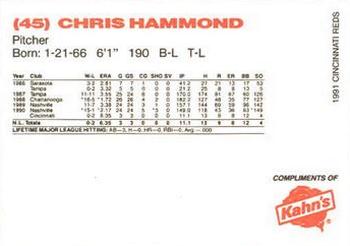 1991 Kahn's Cincinnati Reds #NNO Chris Hammond Back