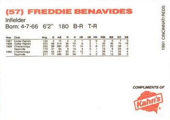 1991 Kahn's Cincinnati Reds #NNO Freddie Benavides Back