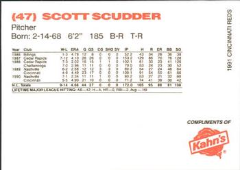 1991 Kahn's Cincinnati Reds #NNO Scott Scudder Back