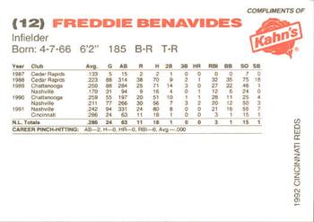 1992 Kahn's Cincinnati Reds #NNO Freddie Benavides Back