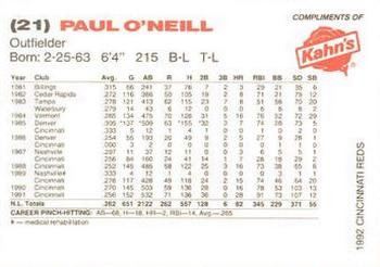 1992 Kahn's Cincinnati Reds #NNO Paul O'Neill Back