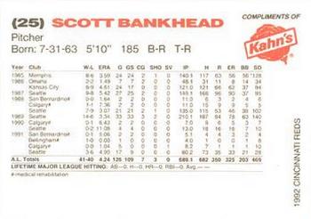 1992 Kahn's Cincinnati Reds #NNO Scott Bankhead Back