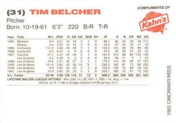 1992 Kahn's Cincinnati Reds #NNO Tim Belcher Back