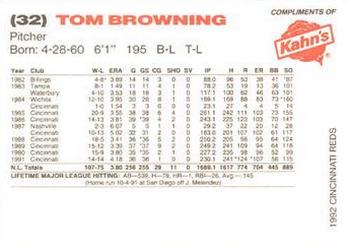 1992 Kahn's Cincinnati Reds #NNO Tom Browning Back