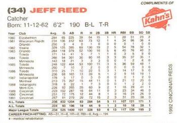 1992 Kahn's Cincinnati Reds #NNO Jeff Reed Back