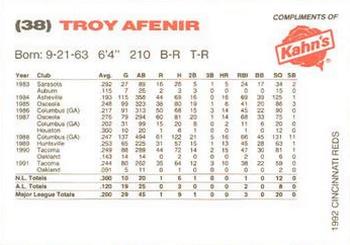 1992 Kahn's Cincinnati Reds #NNO Troy Afenir Back