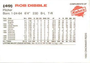 1992 Kahn's Cincinnati Reds #NNO Rob Dibble Back