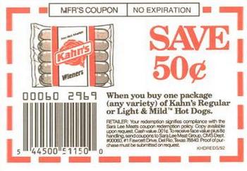 1992 Kahn's Cincinnati Reds #NNO Manufacturer's Coupon (Kahn's Beef Franks) Back