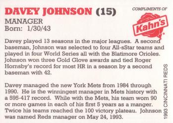 1993 Kahn's Cincinnati Reds #NNO Davey Johnson Back