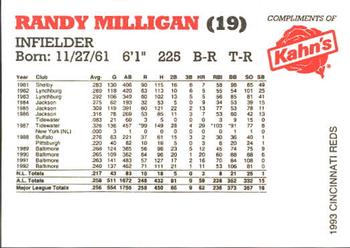 1993 Kahn's Cincinnati Reds #NNO Randy Milligan Back