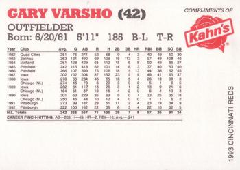 1993 Kahn's Cincinnati Reds #NNO Gary Varsho Back