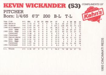 1993 Kahn's Cincinnati Reds #NNO Kevin Wickander Back
