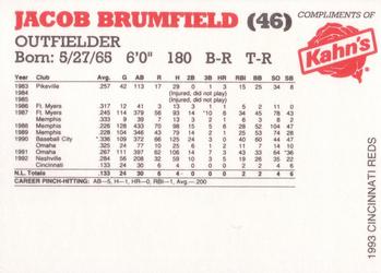 1993 Kahn's Cincinnati Reds #NNO Jacob Brumfield Back