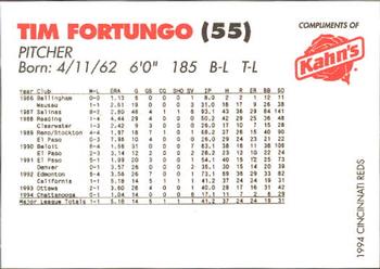 1994 Kahn's Cincinnati Reds #NNO Tim Fortugno Back
