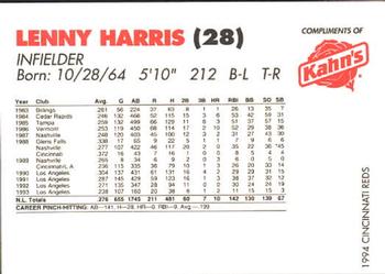 1994 Kahn's Cincinnati Reds #NNO Lenny Harris Back