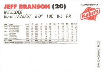 1994 Kahn's Cincinnati Reds #NNO Jeff Branson Back