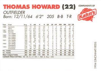 1994 Kahn's Cincinnati Reds #NNO Thomas Howard Back