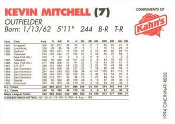 1994 Kahn's Cincinnati Reds #NNO Kevin Mitchell Back