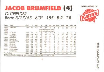 1994 Kahn's Cincinnati Reds #NNO Jacob Brumfield Back