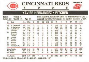 1995 Kahn's Cincinnati Reds #NNO Xavier Hernandez Back