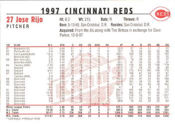 1997 Kahn's Cincinnati Reds #NNO Jose Rijo Back