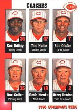 1998 Kahn's Cincinnati Reds #NNO Ken Griffey / Tom Hume / Ron Oester / Don Gullett / Denis Menke / Harry Dunlop Front