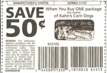 2000 Kahn's Cincinnati Reds #NNO Coupon - Corn Dogs Back